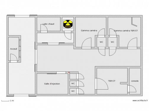 Typisch scheidingsplan voor een afdeling nucleaire geneeskunde.